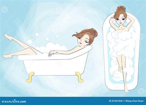 Cartoon Woman Taking A Bath Stock Vector Illustration Of Lifestyle Indoor 81601036