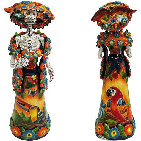 Talavera Day Of The Dead Catrina With Shawl In Tropical Dress Tdd020
