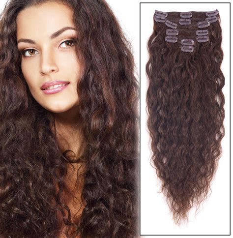 16 Inch 4 Medium Brown Glamorous Clip In Hair Extensions French Wavy 7 Pcs