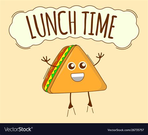 Lunch Time Banner Tea Icon Cute Character Concept Vector Image