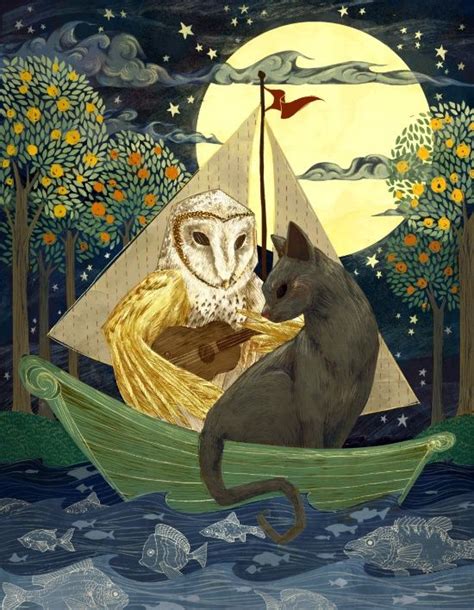 The Owl And The Pussycat Art Print By Anne Lambelet Society6 Art Cat Art Whimsical Art