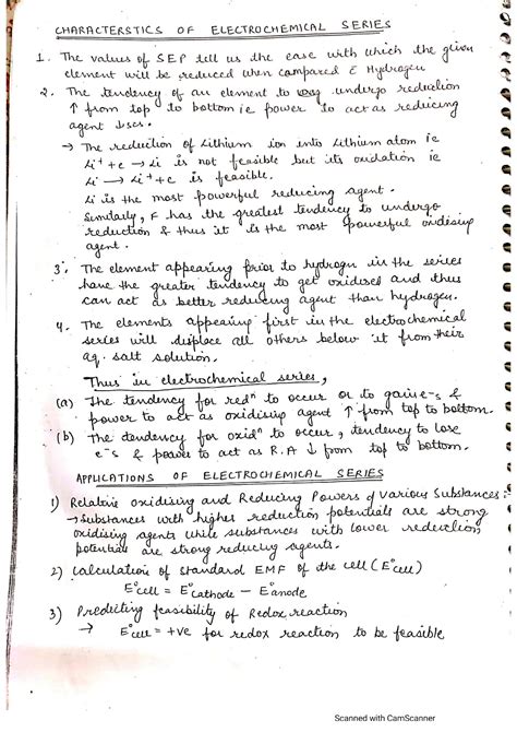 Cbse Class 12 Chemistry Chapter 3 Electrochemistry Handwritten Notes
