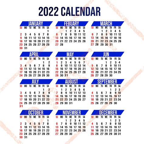 2022 Calendar Printable Yearly Calendar 12 Months Calendar