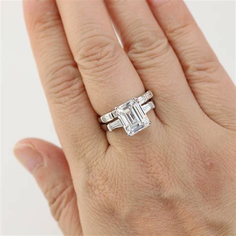 63ctw Wedding Ring Set 5 Carat Emerald Cut Ring Engagement Etsy