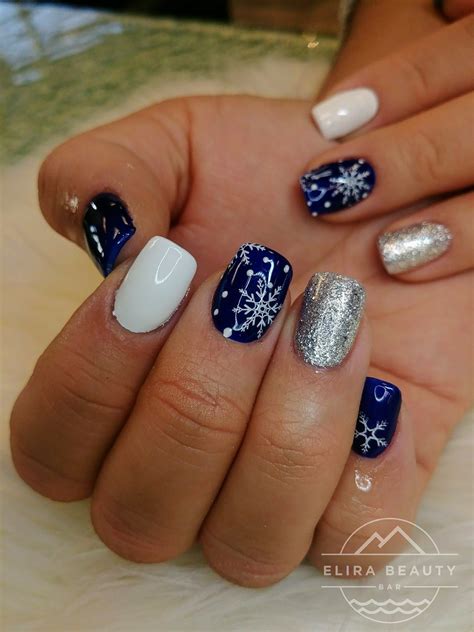Blue And White Winter Nails With Snowflakes Christmas Nails Acrylic