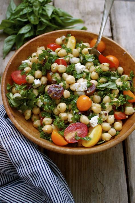 Summer Chickpea Kale Salad With Feta Olives And Basil In Pursuit Of More