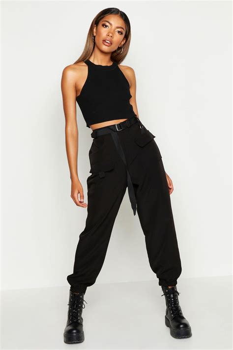 Womens Cargo Belted Pants Black 6 Cargo Pants Outfit Women Cargos Trousers Women Outfit