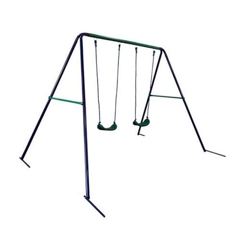 Blue And Green Outdoor Sturdy Child Swing Seat With 2 Swings By Aleko