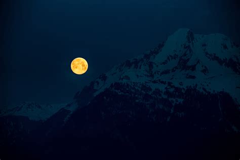 Download Wallpaper 5472x3648 Moon Mountains Night Full Moon