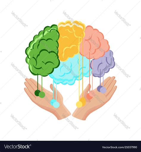 Human Hands Holding A Brain With Connection Lines Vector Image