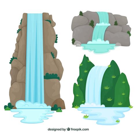 Waterfalls Collection In Cartoon Style Free Vector