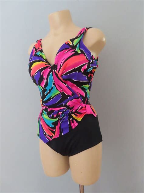 Vintage S Catalina Neon One Piece Maillot Swimsuit Gem