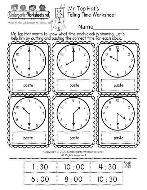 Kindergarten Telling Time Worksheet