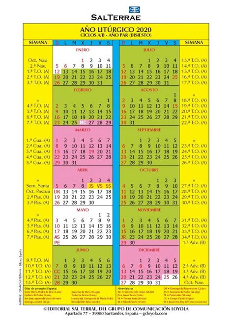 Calendario Del Año Litúrgico 2020 Pdf