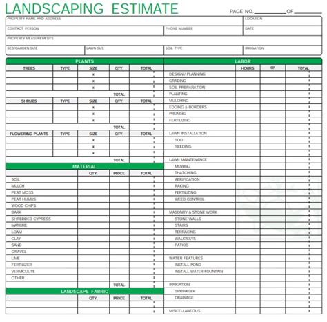 Free Landscaping Estimate Template Excel Free Printable Templates