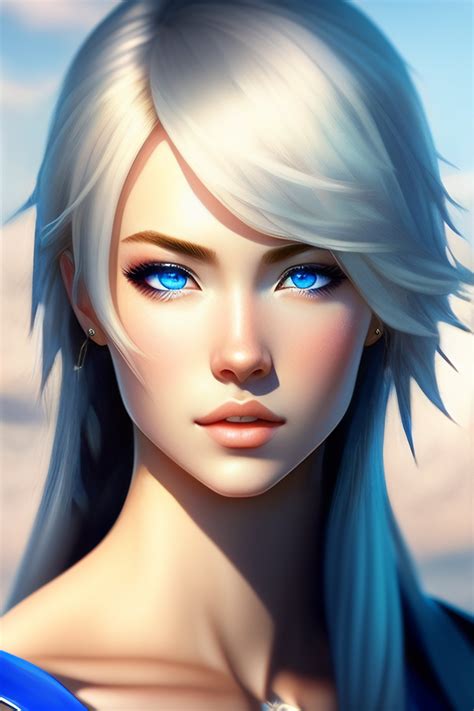 Lexica Portrait Of An Anime Character With Blond Hair Blue Eyes A White Dress Hyper Realistic