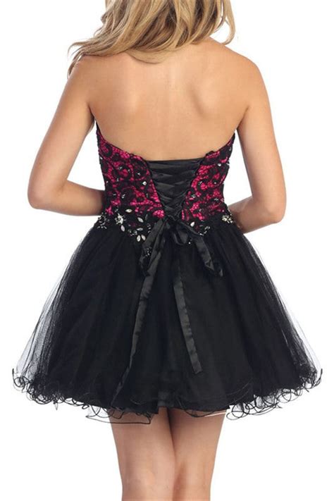 Lush Lace Party Dress In Black And Fuschia Trendy Clothing I Cute Prom