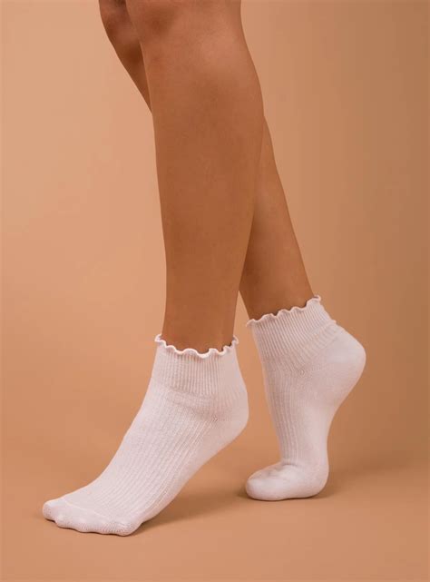 Ribbed Ruffle Socks White Fashion Socks Frilly Socks Pretty Socks