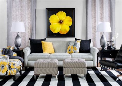 Contemporary Living Room With Black White And Yellow Accents White