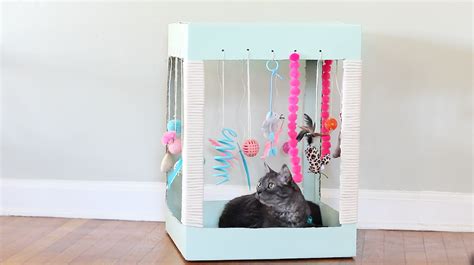 Make A Kitty Playplace Out Of A Box Homemade Cat Toys Diy Cat Toys Cat Diy