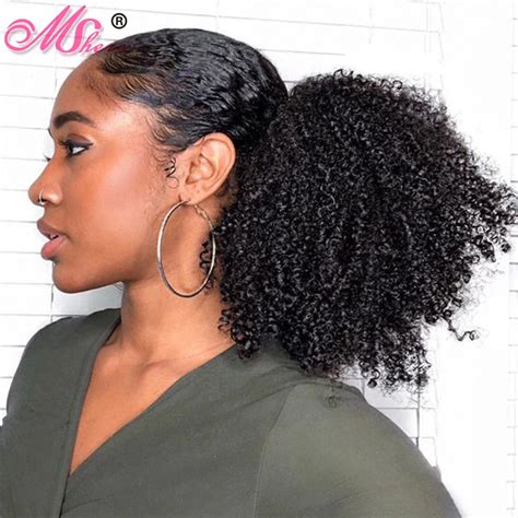 Aliexpress Com Buy Afro Kinky Curly Ponytail For Women Natural Black Remy Hair Piece Clip In