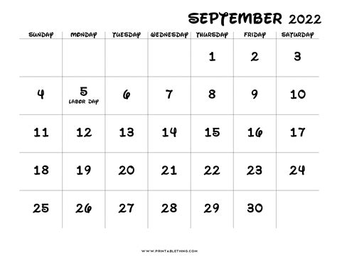 20 September 2022 Calendar Printable Pdf Us Holidays Blank