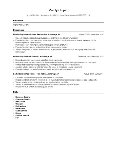 Fine Dining Server Resume Examples And Tips Zippia