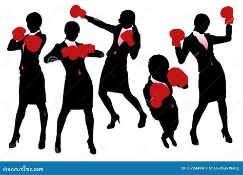 Silhouettes Of Business Woman Boxing Stock Vector Illustration Of