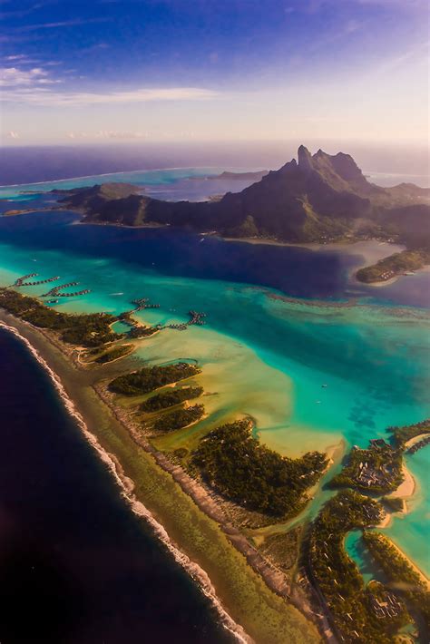 Aerial View Showing The Coral Reef And The Lagoon Bora Bora French