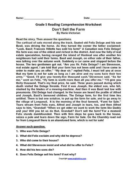 34 Free Reading Comprehension Worksheets For 5th Grade Photos Rugby