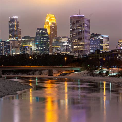 Minneapolis Winter On The Mississippi River Minneapolis Cityscape Art