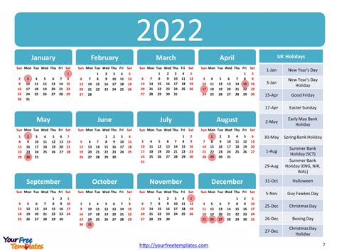 Printable Yearly Calendar With Us Bank Holidays 2022 2022 Calendar Uk