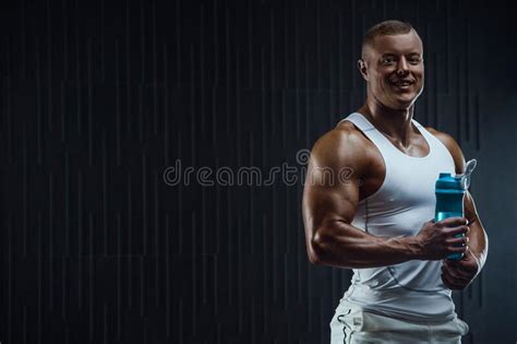 Bodybuilder Drinking Water After Fitness Workout Stock Image Image Of