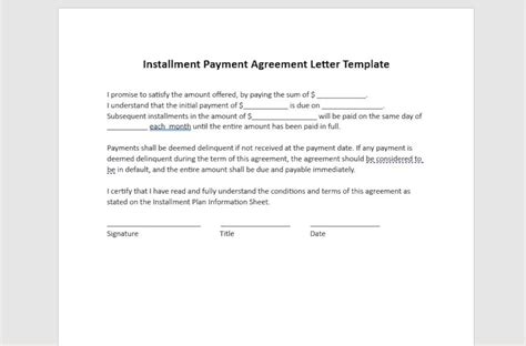 Editable Installment Payment Template Payment Agreement Letter