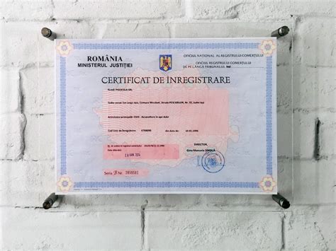 Placuta Personalizata Cu Certificatul De Inregistrare Pentru Firme Din