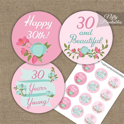 Character cake toppers not only crown the birthday cake with the king or queen of the birthday theme, they can be reused year round on cookies, cupcakes, and other special desserts. 30th Birthday Cupcake Toppers - Pink Mint Floral - Nifty ...