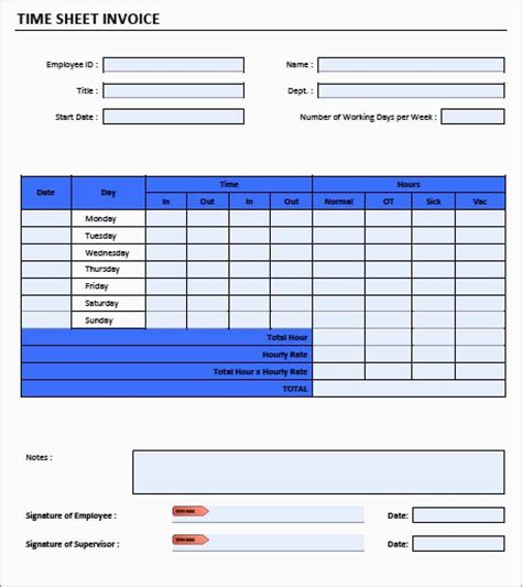 Free Timesheet Invoice Template Printable Templates