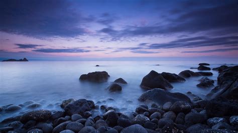 Italy Aci Catena Sea Coast With Rocks Calm Sea Dark