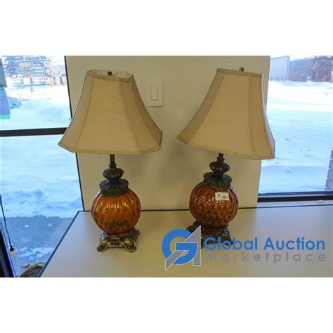 2 Vintage Amber Glass Table Lamps