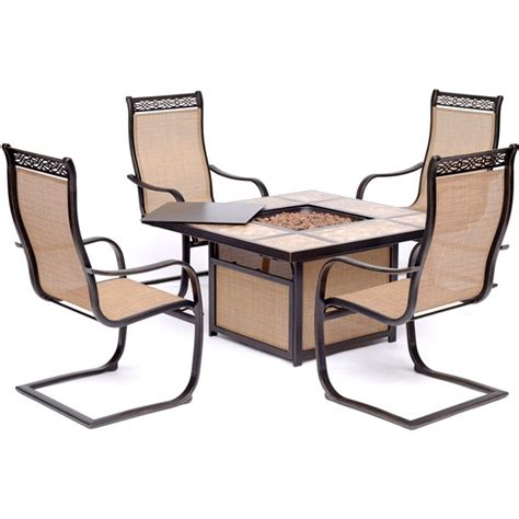 Hanover Monaco 5 Piece Fire Pit Chat Set With 4 Sling C Spring Chairs