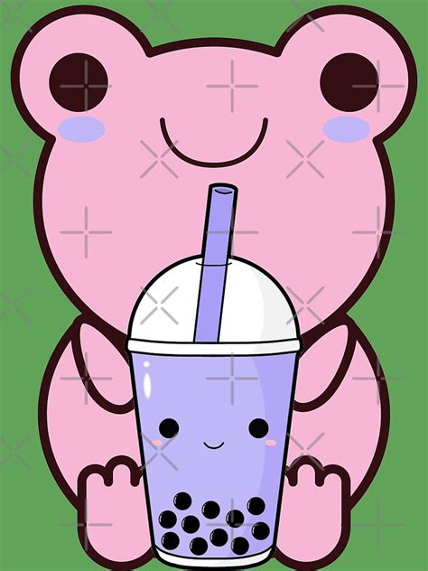 Cute Cartoon Kawaii Frog Drinking Boba Tea Adorable Boba Animals