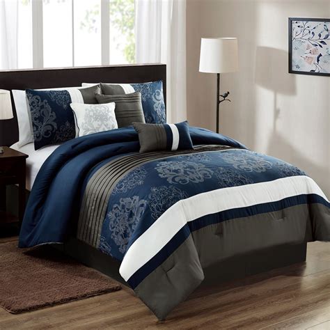 Reversible design in choice of color. 7 Piece Chetwin Navy/Charcoal Comforter Set | Comforter ...