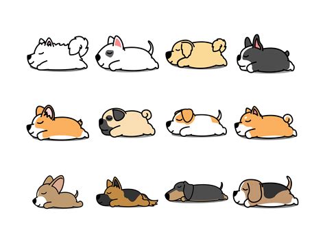 Lazy Dog Sleeping Cartoon Icon Set 668727 Vector Art At Vecteezy