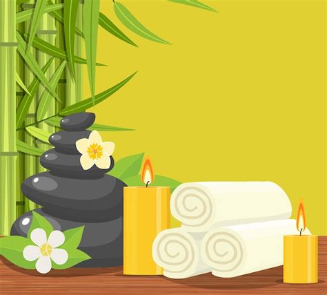 Premium Vector Spa Concept Poster With Towels Stones And Candle