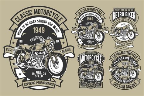 4 Classic Motorcycle Badge Design Set Deeezy