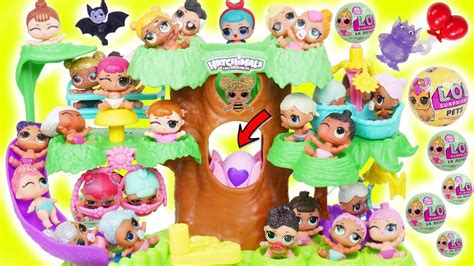 Lol Surprise Dolls Lil Sisters In Hatchimals Tree House Youtube