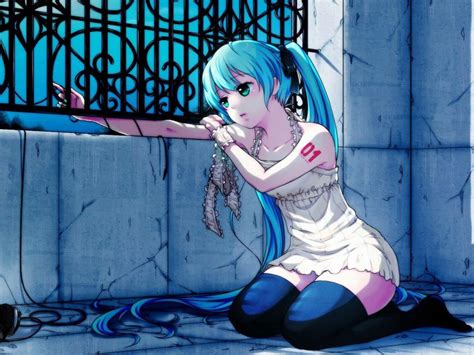 Sad Anime Girl Blue Eyes Hair Vocaloid Characters