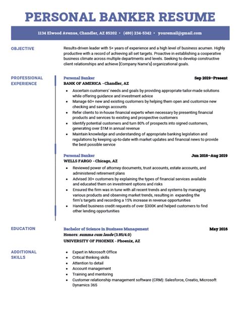 Personal Banker Resume Examples And Writing Guide