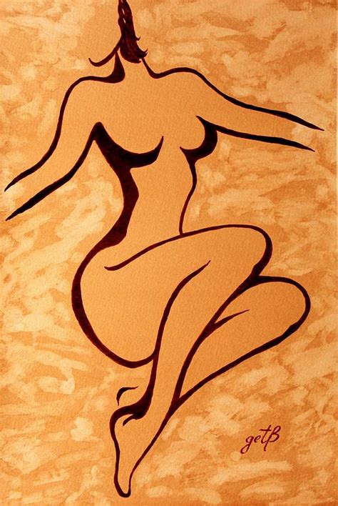 Abstract Woman Nude Posing Coffee Painting Painting