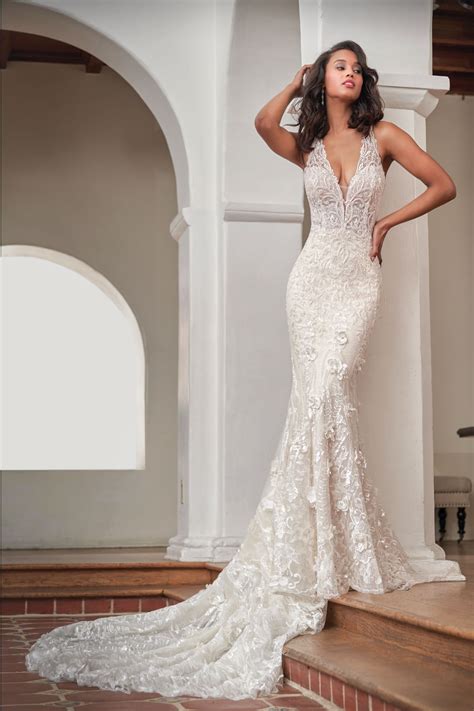 t212058 gorgeous embroidered lace wedding dress with deep v neckline